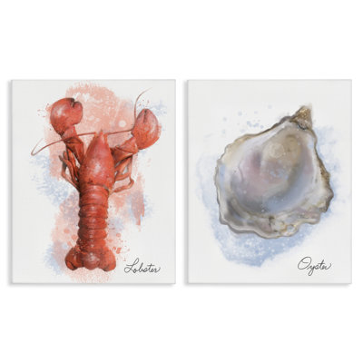 Ensemble de 2 peintures sur toile Lobster & Oyster Coastal