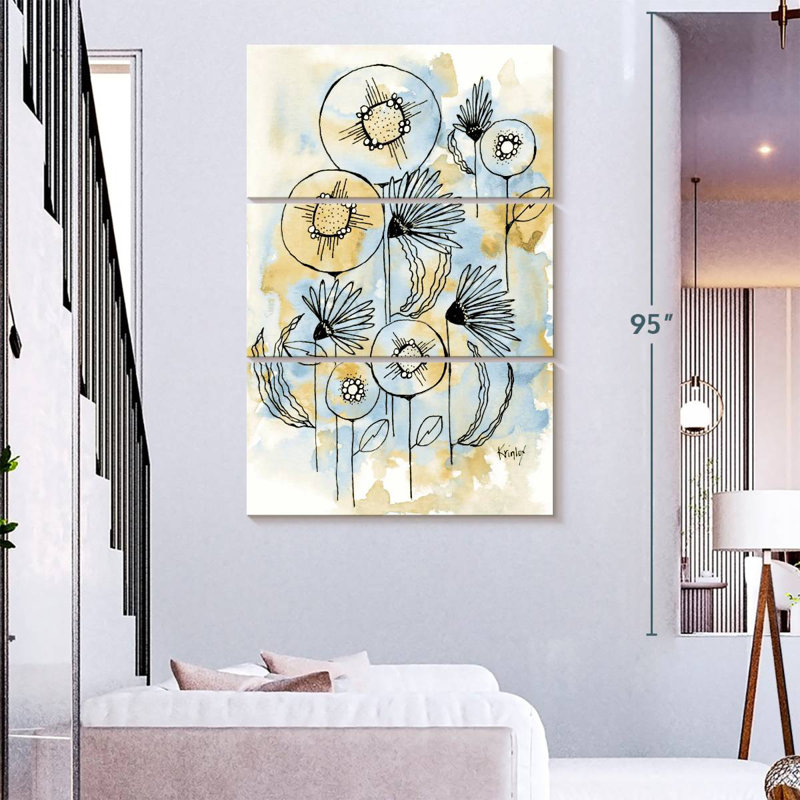 Yellow and Blue Blooms II, 74" H x 48" W