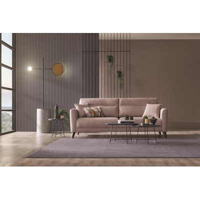Enza Home Alto 3-Seater Sofa Bed with Storage, Modern Convertible Sleeper Sofa with Easy-Open Mechanism, Upholstered Fabric, Solid Wood Frame Sand Colour