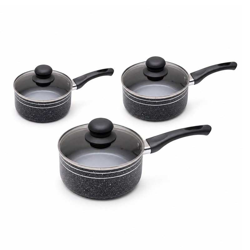 ROYALFORD Non-Stick Pressed Aluminium Saucepan Set 16Cm, 18CM & 20 CM