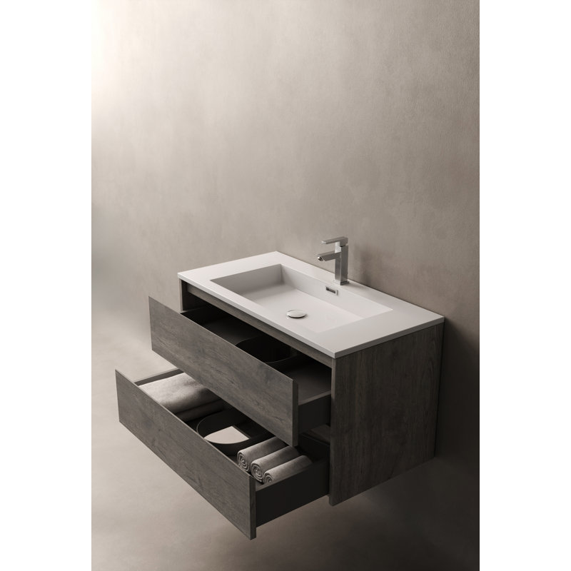 Meuble-lavabo mural simple 30 po Delly, Gris / Brun