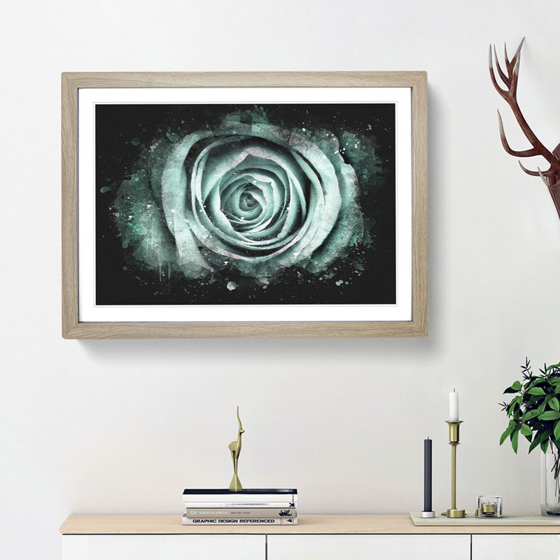 Mint Green Rose - Picture Frame Graphic Art Print, Oak Framed, 24cm H x 33cm W x 2cm D