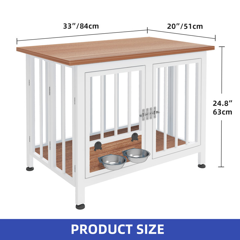 Foldable Pet Crate End Table, Brown/White, 24.8" H x 33" W x 20" D