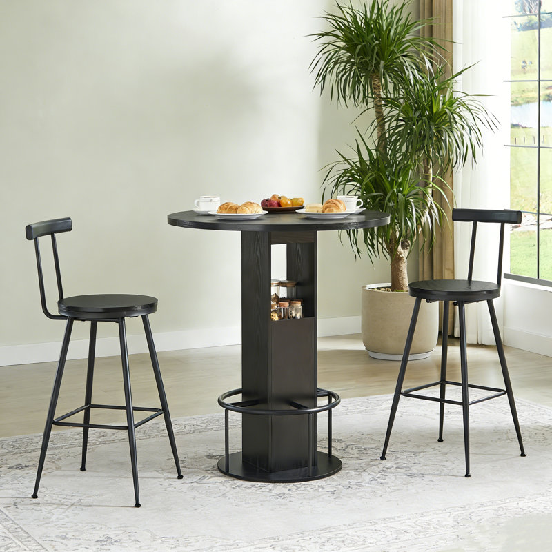 3-Piece Bar Table And Chairs Set, Black