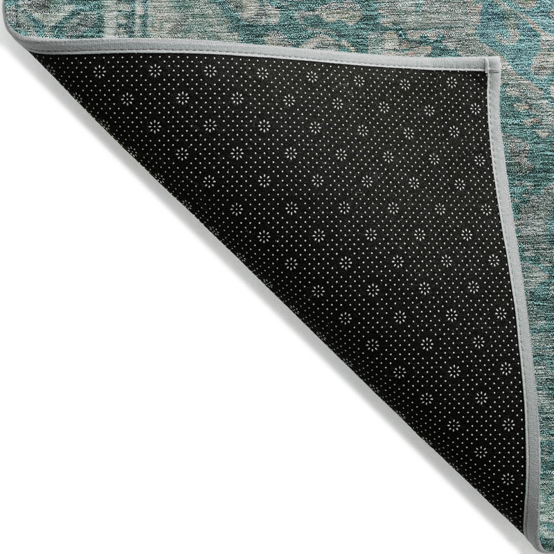 Tapis bleu sarcelle lavable à la machine intérieur / extérieur Xhevrie, Tapis de couloir 2 pi 3 po x 7 pi 6 po