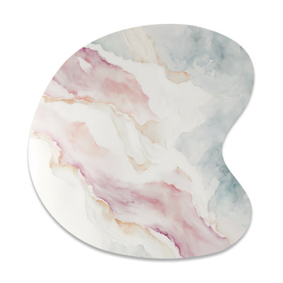 Mystery Of The Waves In Elevated Blush II - Abstract Liquid Ink Drop Shape Assymterical Metal Wall Art