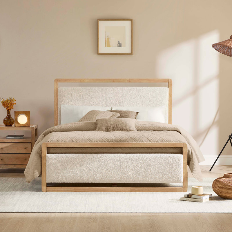 Structure de lit rembourrée moderne en bois massif avec USB, Avoine, Grand