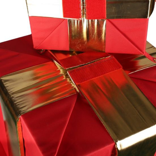 Ensemble de 3 boîtes-cadeaux en nylon empilables avec 3 boucles dorées en mylar, Rouge / doré