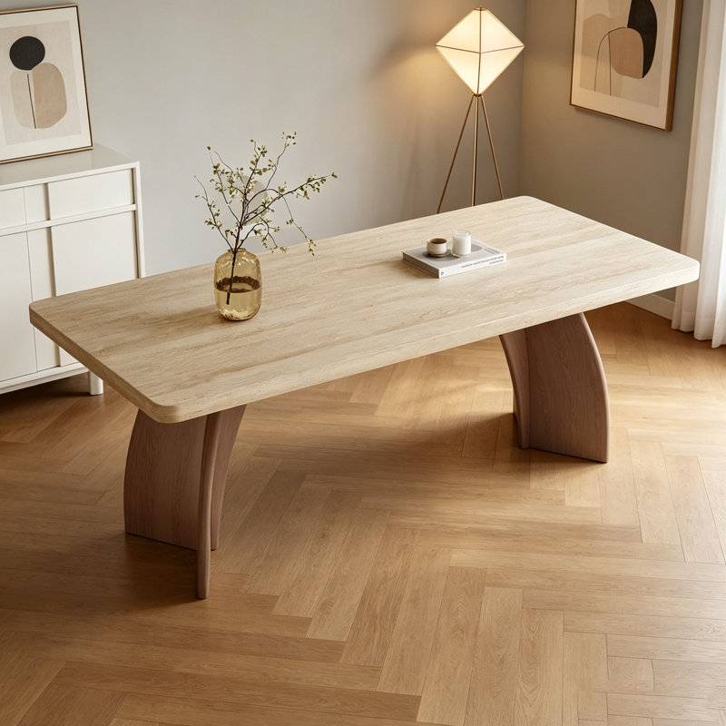 Table Mid-Century en pierre frittée, H 29,5 po x l 63 po x P 31,5 po