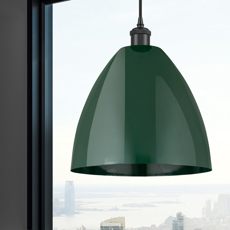 Luminaire suspendu conique 1 lumière, H 14,75 po x l 12 po x P 12 po, Vert, Noir mat