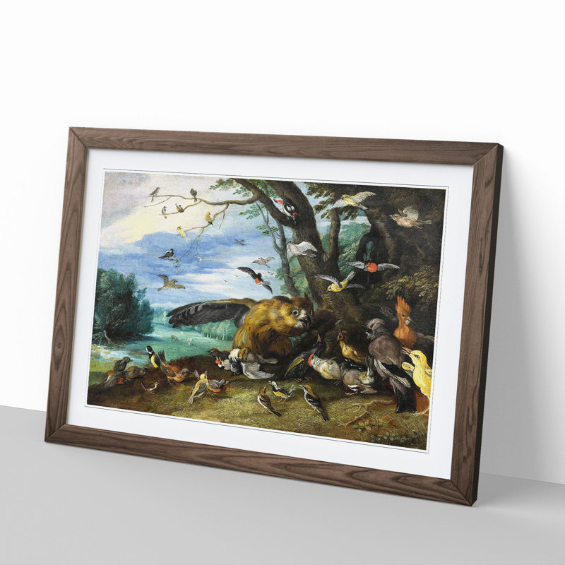Fighting Birds by Jan Van Kessel - Picture Frame Painting, 27cm H x 36cm W x 2cm D, Walnut Framed