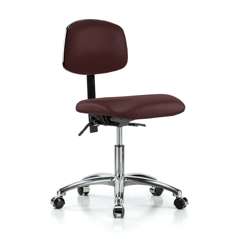 PERCH Chrome Laboratory Chair with Adjustable Back Support | Desk Height 17-22", Burgundy Vinyl