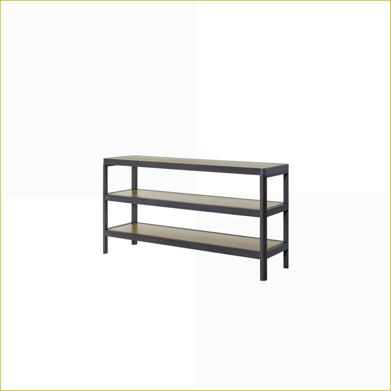 Table basse en placage d'orme avec incrustations en métal, 3 tablettes de rangement pour le style doux et moderne