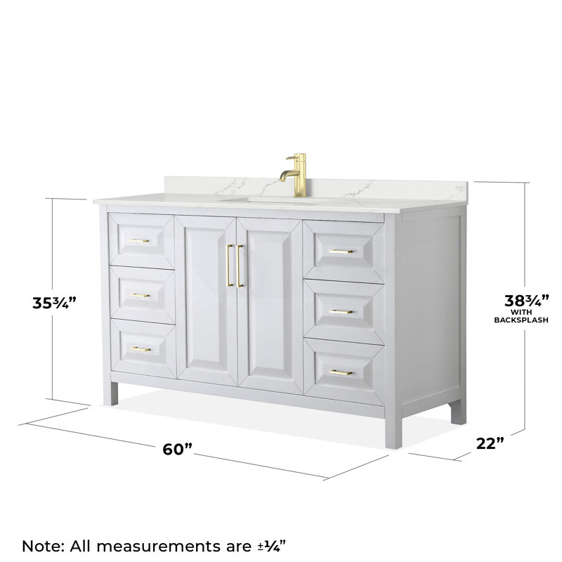 Daria 60'' W Vanity, White, Brushed Gold, Giotto Quartz