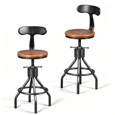 Bliven Swivel Pine Solid Wood Adjustable Height Counter Stool with Iron Frame