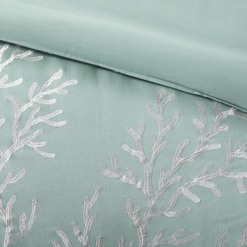 Housse de couette 100% coton pour lit double / grand lit - broderie corail fin et bordures découpées pour envoûtant