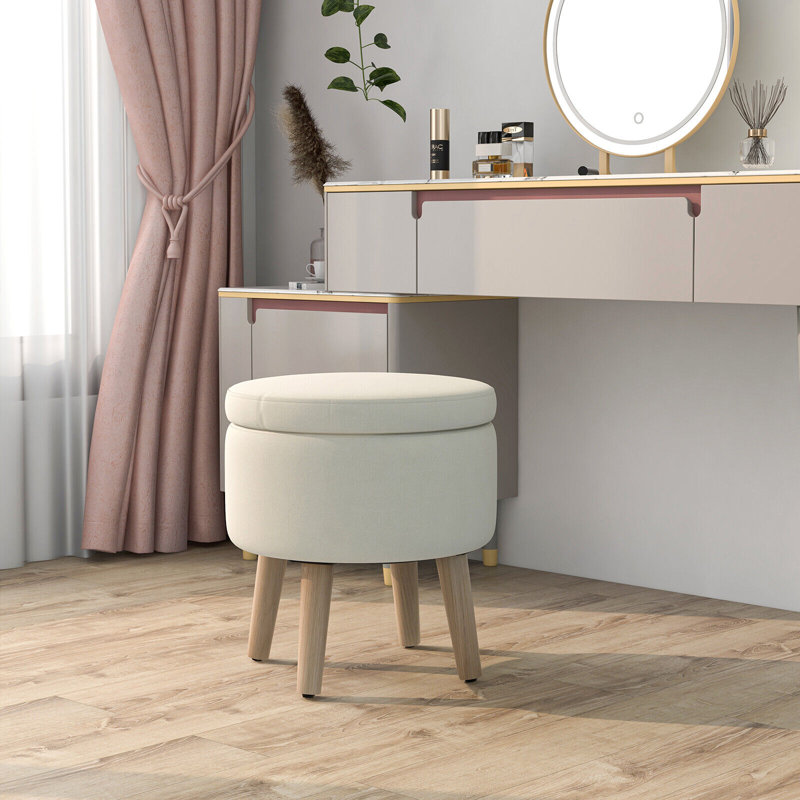 Repose-pieds rembourré Bithiah, 100 % lin beige