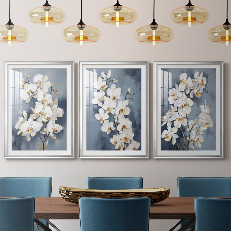 FLORAL Series CLxxxx - Impression encadrée sur mesure de qualité supérieure - 3 pièces, H 21 po x l 30 po, Argent argent
