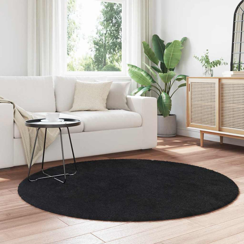 Shaggy Rug High Pile NAVARRA Black Polyester, Round 160cm