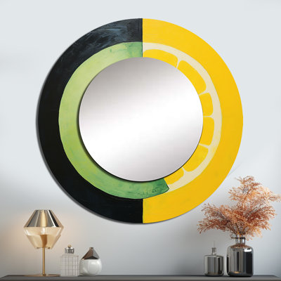 Jaune Yin Yang Lemon Fruit III - fruits miroir, miroir mural rond jaune, impression sur métal