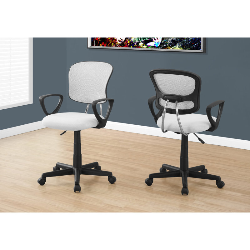Office Chair, Adjustable Height, Swivel, Ergonomic, Armrests, Computer Desk, Work, Juvenile, Mesh Metal, White
