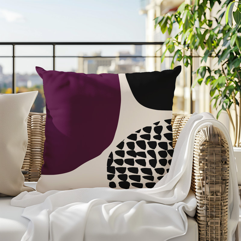 Coussin carré intérieur / extérieur pia, H 19 po x l 19 po, Mauve / noir / blanc cassé