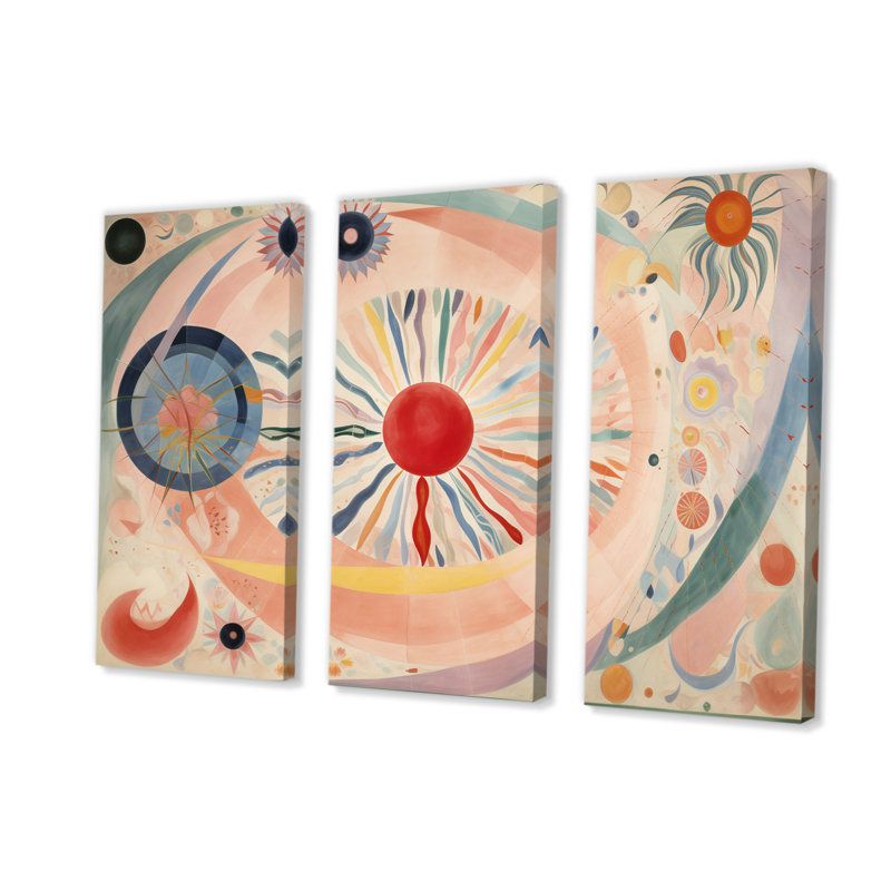 Illustration spirituelle rétro cosmique 3 pièces, H 28 po x l 36 po x P 1 po