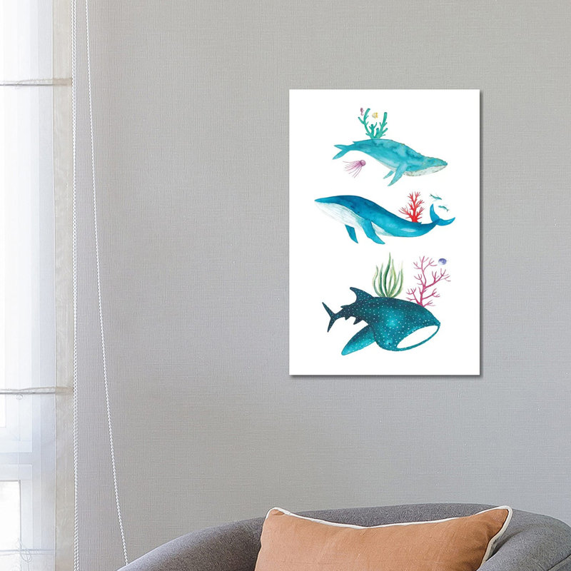 Ocean Creatures - Wrapped Canvas Painting, 66.04 cm H x 45.72 cm W x 1.91 cm D