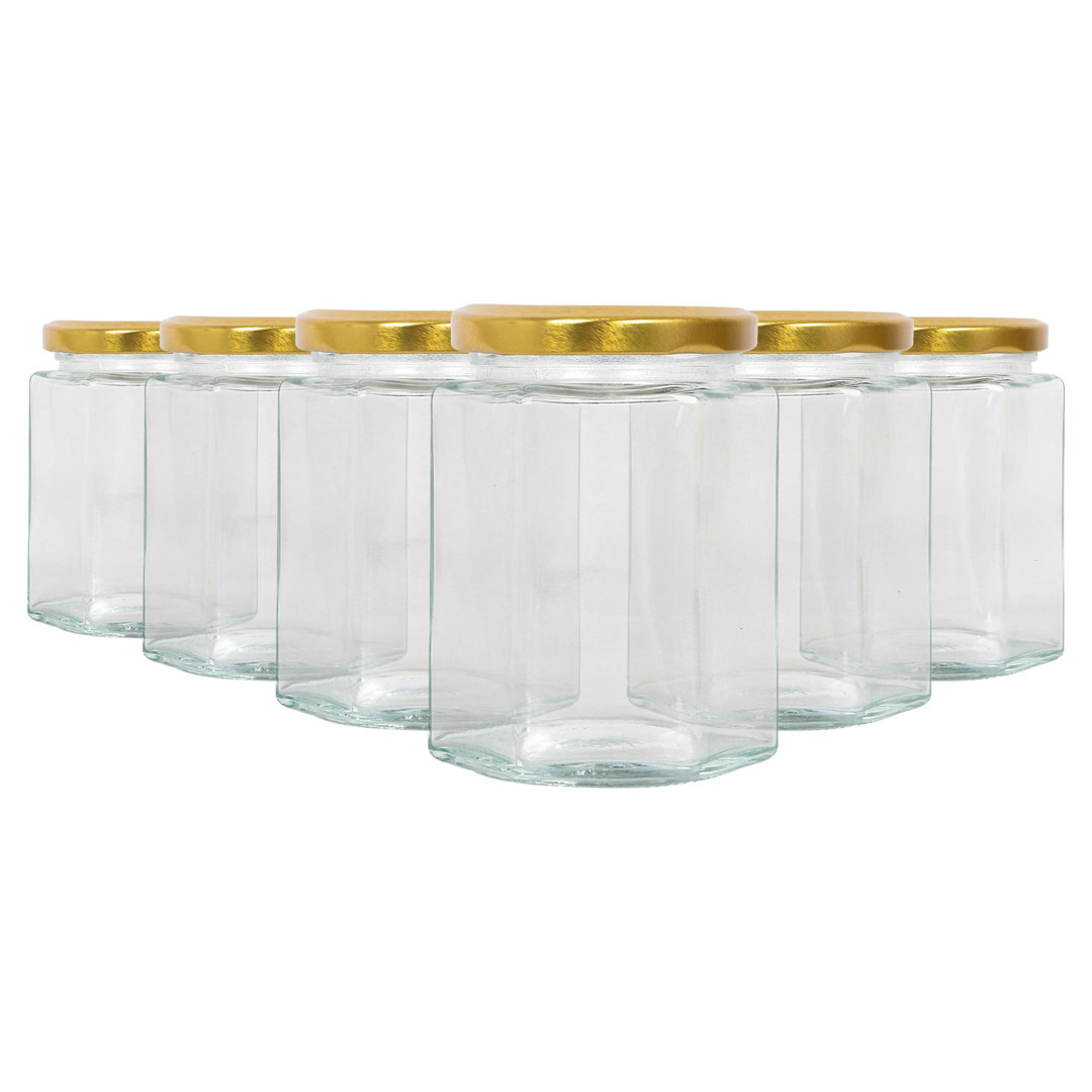 Argon Tableware Hexagonal Glass Jam Jars with Gold Lids - 250ml - Pack of 6 - Image 4