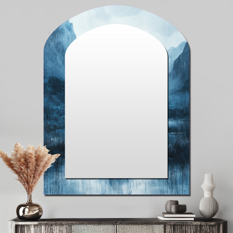 Éléphant d'Afrique moderne dans les montagnes II - miroir de forme irrégulière éléphant, miroir mural asymétrique bleu unique, impression sur métal