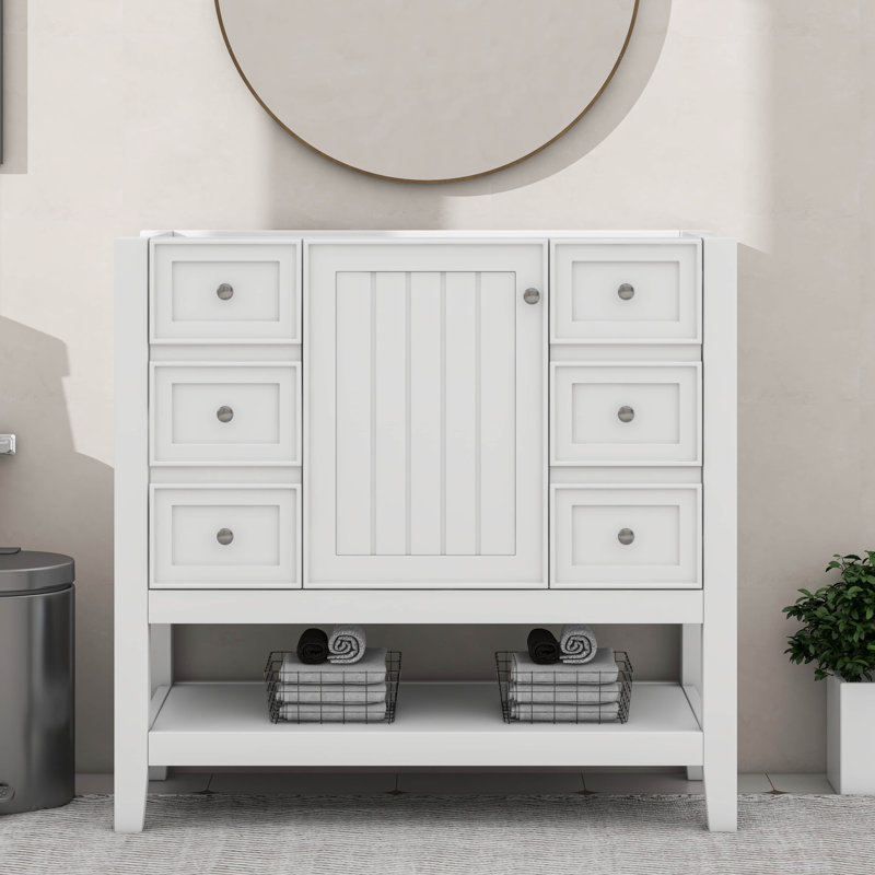 Meuble-lavabo 36 po sans lavabo, avec porte simple et 3 tiroirs, Blanc