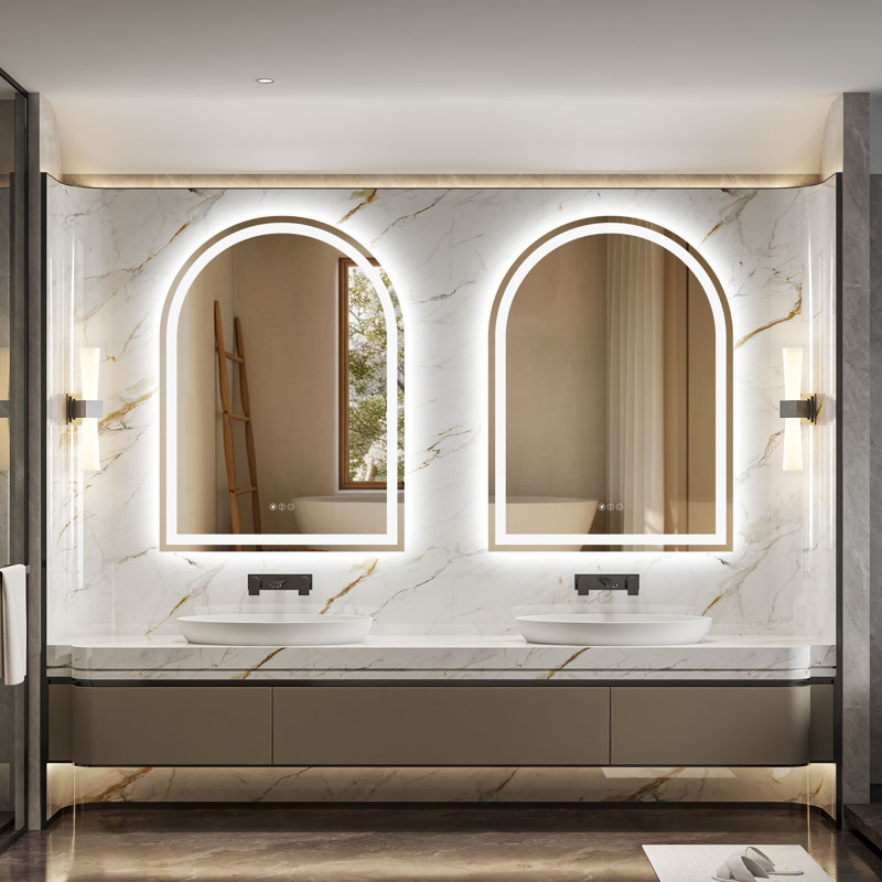Miroir de salle de bain sans cadre à DEL avec éclairage à 3 lumières à intensité variable, antibuée et verre trempé