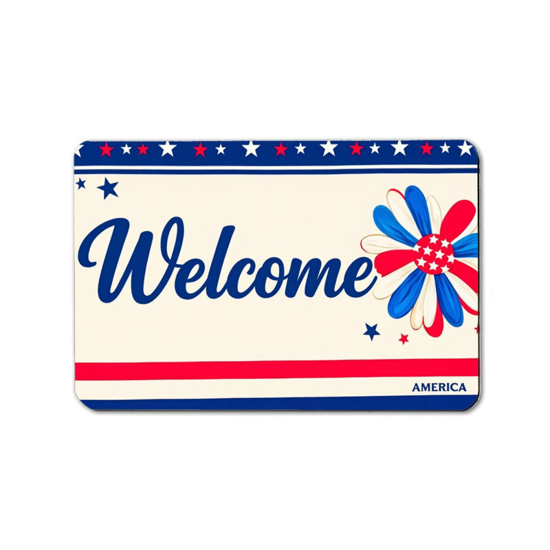 Tapis d'entrée rouge Patriotic Welcome Flower 24 po x 36 po