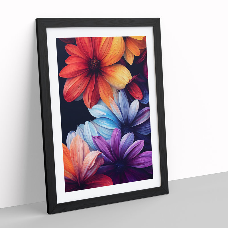 XV1022-1571X Colourful Flowers No.1 - Single Picture Frame Print, Black, 64cm H x 46cm W