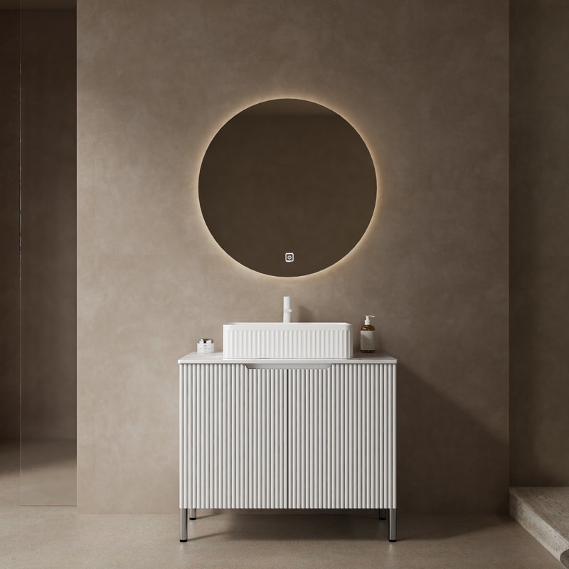 Meuble-lavabo de salle de bain 30 po avec lavabo, armoire de rangement autoportante avec 2 portes, lavabo en céramique blanche et comptoir blanc de Carrare, sans robinet, couleur vert clair