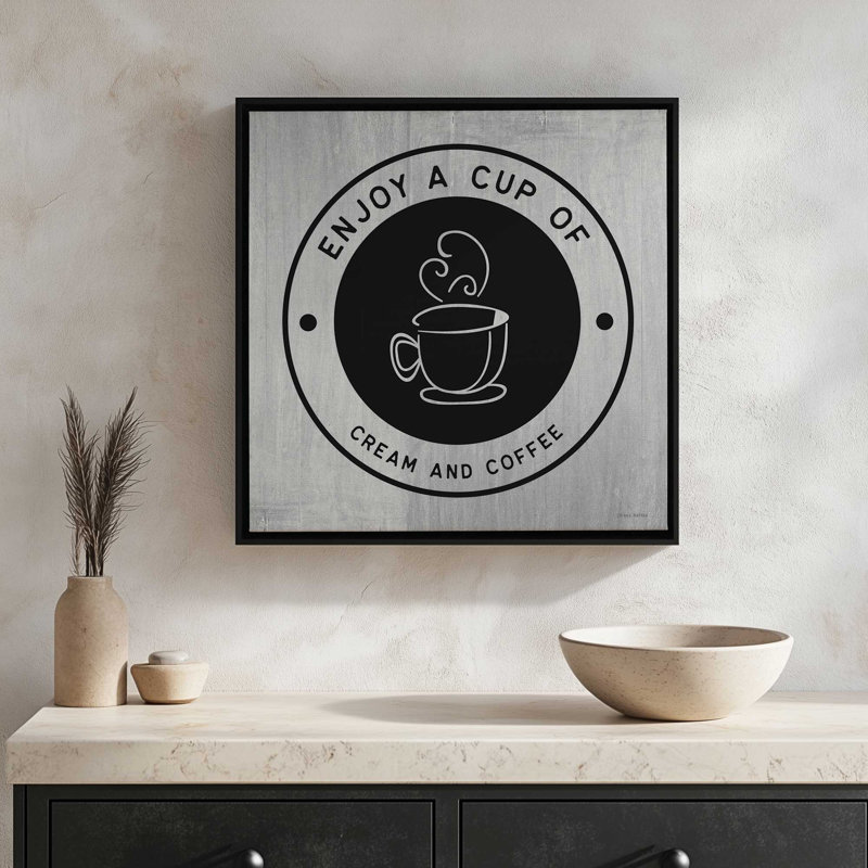 «Enjoy a Cup» par Yass Naffas Designs, reproduction d'art, Toile avec cadre, Brun, L 36 x H 36