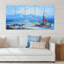 Voilier rouge sur un océan bleu - reproduction d'art sur toile nautique et côtière - 60 x 28 - 5 panneaux