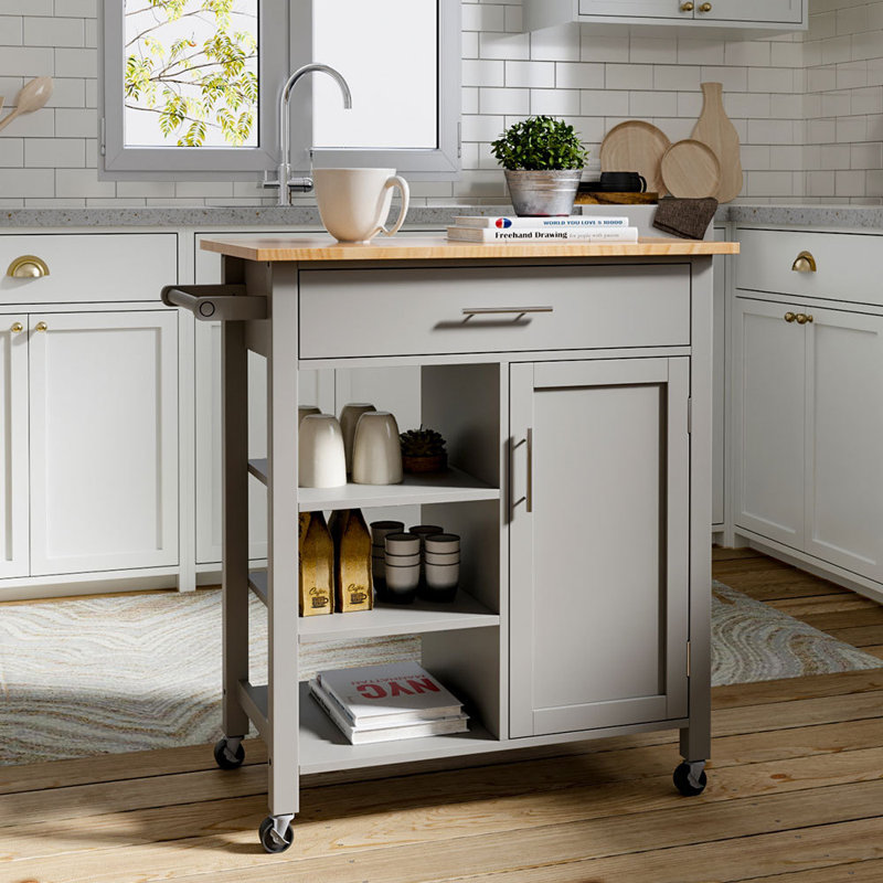 Avallon Solid Wood Top Kitchen Cart