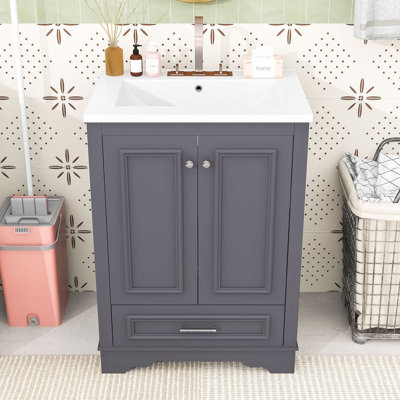 Meuble-lavabo compact de 24 po avec tablettes réglables et lavabo durable