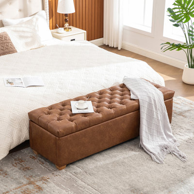 60.2'' Upholstered Storage End of Bed Bench, Tufted Flip-Top Accent Window Bench Footrest Stool Ottoman with Legs