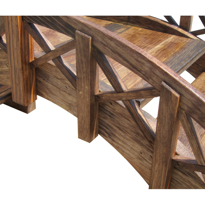 Brown Treated Wood Garden Stair Bridge with Lattice Railings