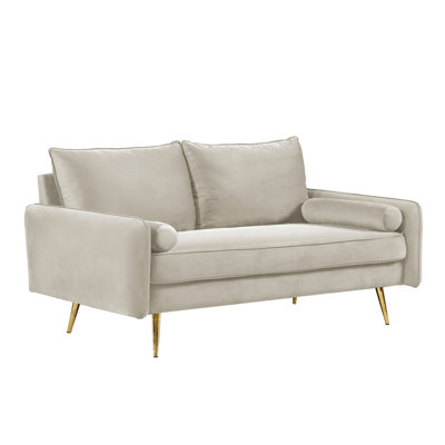 Causeuse moderne en velours à 2 places, canapé à garniture cloutée avec pieds en métal doré, canapé rembourré compact pour le salon d'un appartement