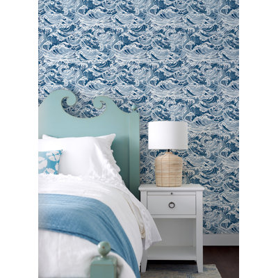 Crashing Waves Navy Peel and Stick Wallpaper