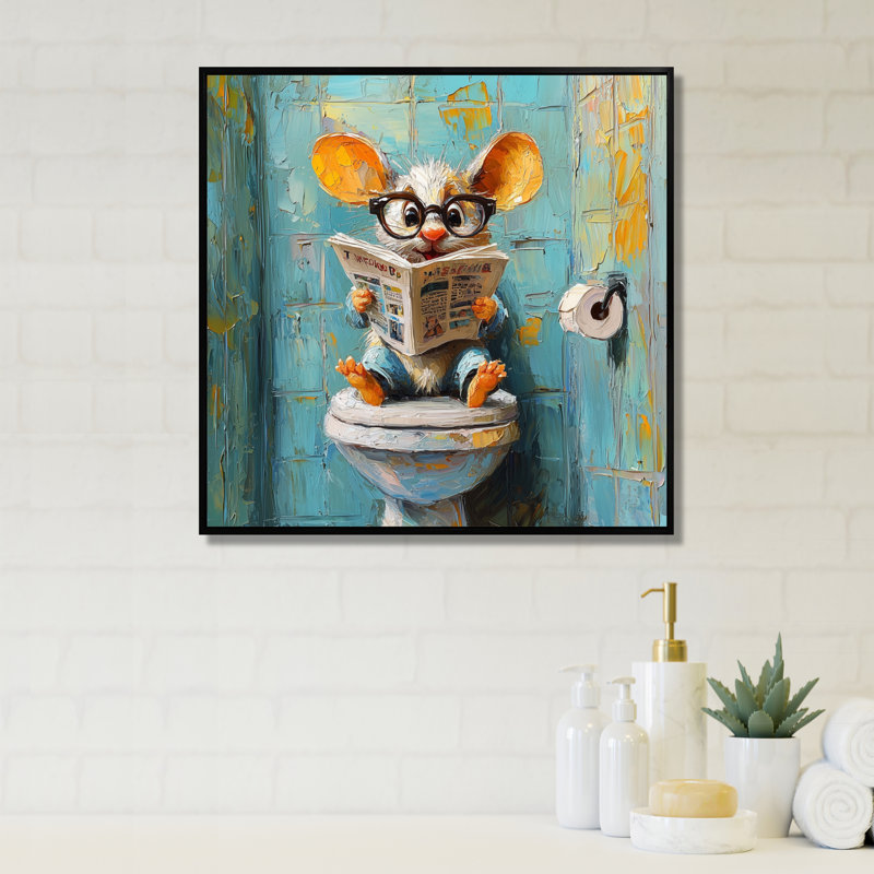 Kela, une jolie souris assise à la toilette III - Toile sur toile, art mural, Impression encadrée flottante
