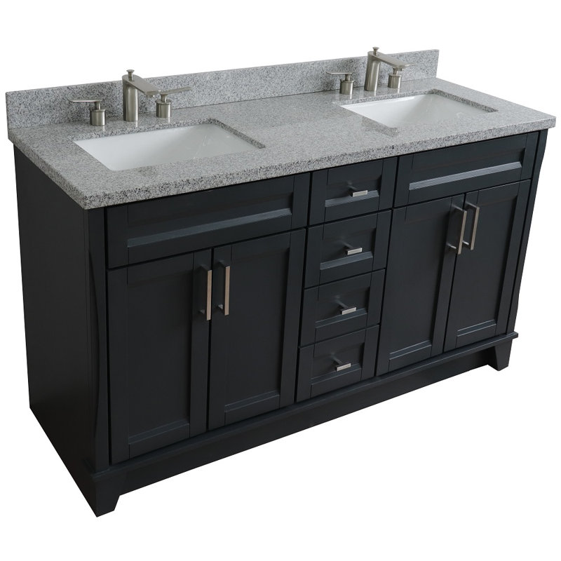 Thaxten 61'' Double Bathroom Vanity with Top, Gray/White