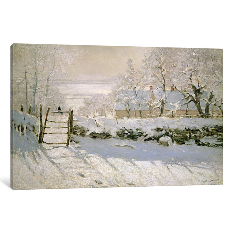 La pie, 1869 par Claude Monet - Toile tendue, estampe numérique sur toile tendue, H 26 po x l 40 po x P 1,5 po, Toile tendue