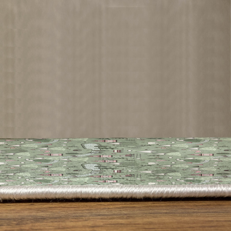 Tapis vert / rose pâle tissé à la machine, Rectangle 10 pi x 15 pi
