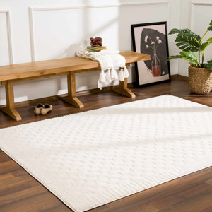 Checkered Machine Woven Polyester Area Rug in Cream