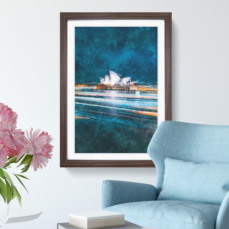Sydney Opera House Lights - Framed Print, 33cm H x 24cm W x 2cm D, Walnut Framed