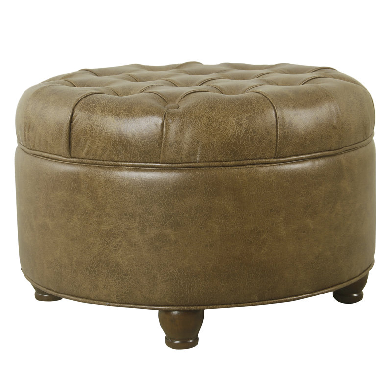 Lona Faux Leather Ottoman, Lona Distressed Brown Faux Leather 